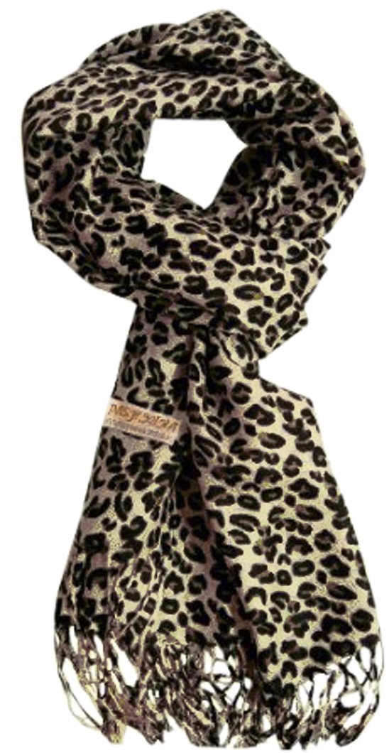 Wholesale Bulk Lot Soft Silky Leopard Print Pashmina Shawl Cream Scarf for Resellers