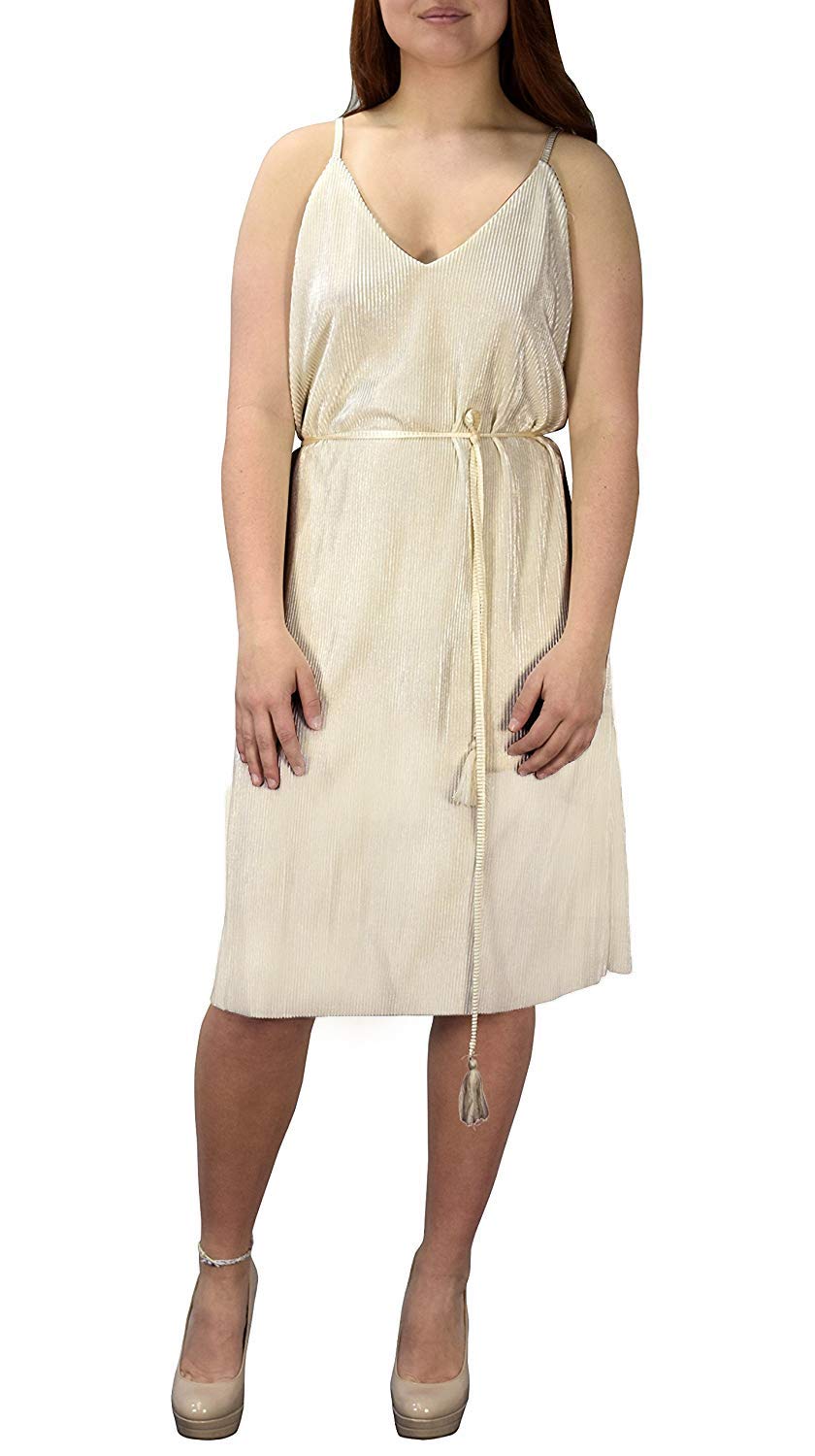 Wholesale Lot: Vintage Sexy V Neck Tie Front Boho Midi Dress, Beige, Large