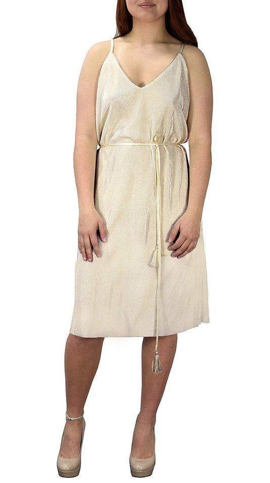 Wholesale Lot: Vintage Sexy V Neck Tie Front Boho Midi Dress, Beige, Large