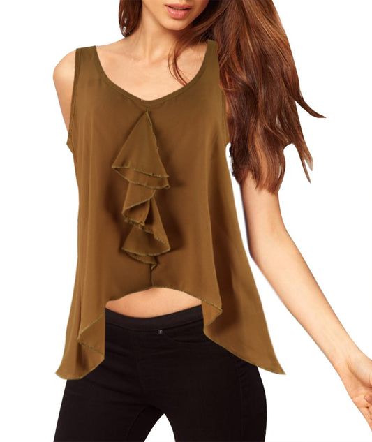 Wholesale Bulk Lot: Vintage Sheer Summer Open Back Ruffle Evening Top Beige Small