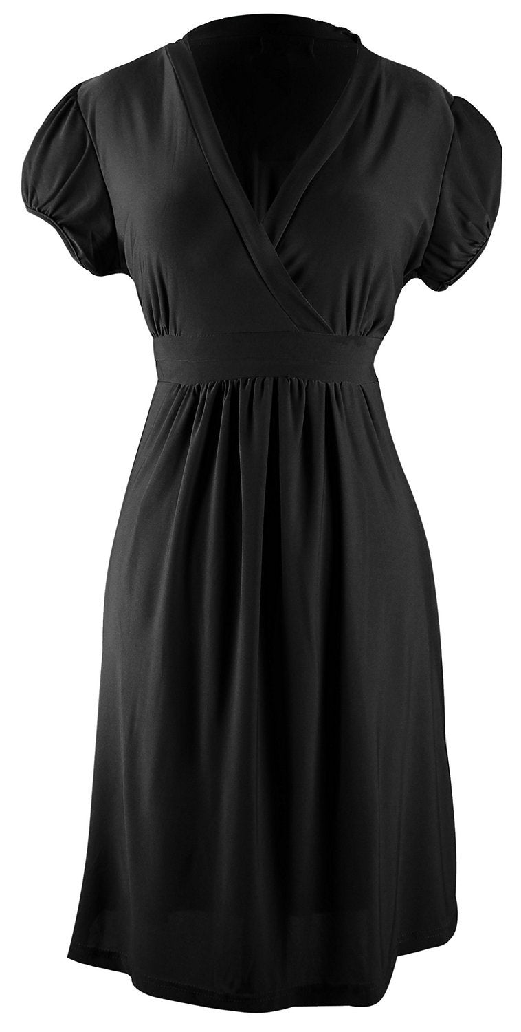 Wholesale Bulk Lot: Solid Retro Skater Babydoll V Neck Mini Dress Black Size M