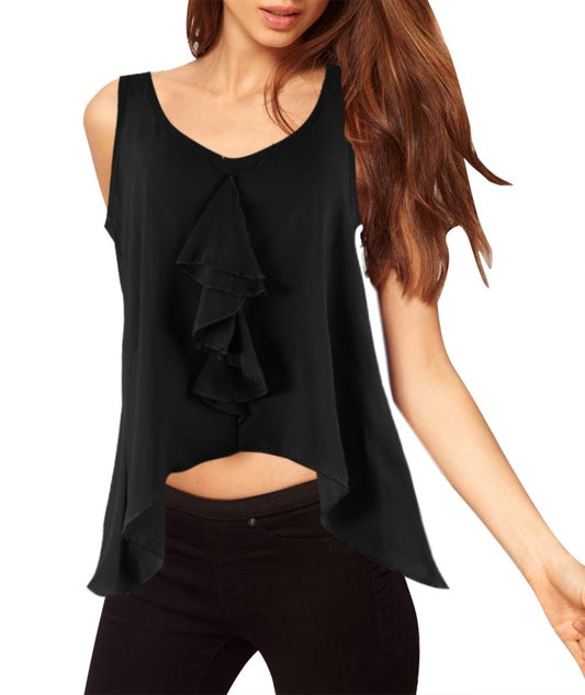 Wholesale Bulk Lot: Vintage Sheer Summer Open Back Ruffle Evening Top Black Med