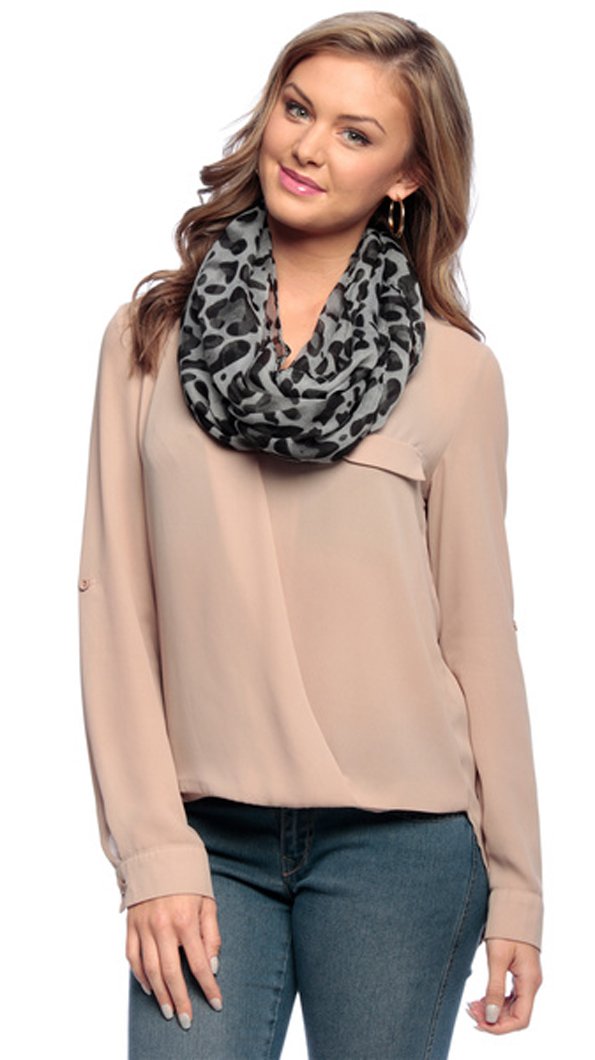Wholesale Bulk Lot: Retro Two Tone Animal Print Infinity Loop Scarf Blue Reseller Pack