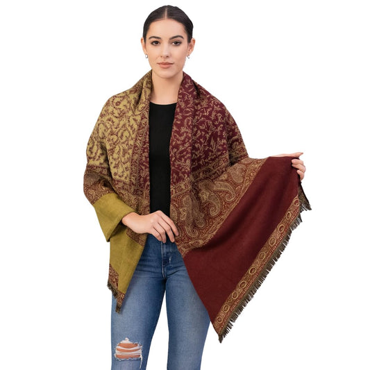 Wholesale Bulk Lot Reversible Paisley Pashmina Shawl Maroon 4 Ply Thick Blanket Scarf for Resellers