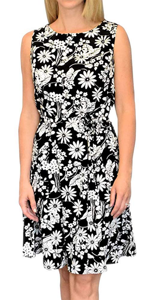 Wholesale Bulk Lot: Silky Vintage A Line Belted Casual Dress, Floral Black White M