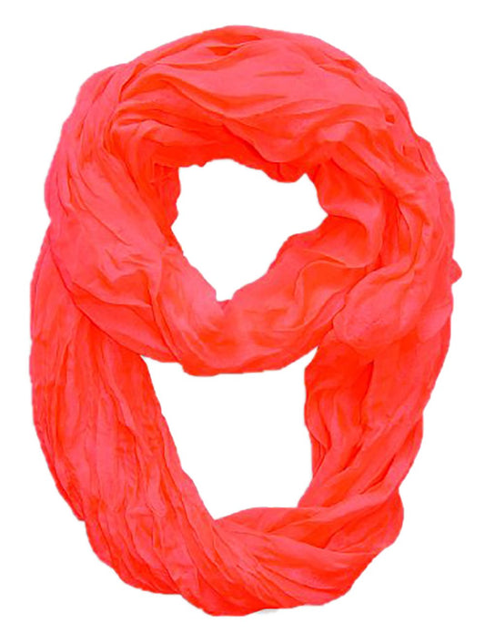 Wholesale Bulk Lot: Neon Coral Solid Color Crinkled Infinity Loop Scarf for Resellers