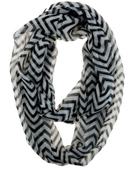 Wholesale Bulk Lot: Sheer Black & White Chevron Infinity Loop Scarf for Resellers