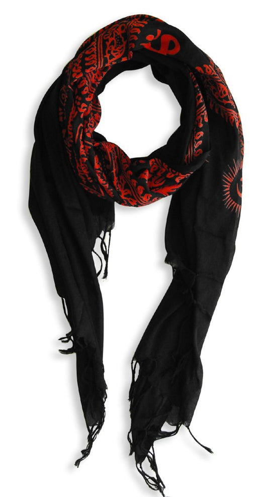 Wholesale Bulk Lot: Peace and Love Mantra Print Om Symbol Yoga Prayer Scarf Red Black Reseller Pack
