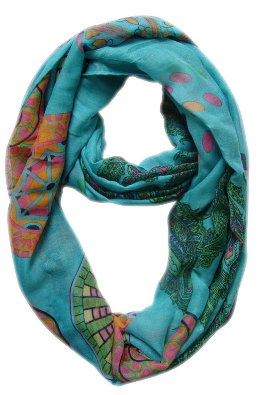Wholesale Bulk Lot: Aqua Paisley Damask Lightweight Infinity Loop Scarf Reseller Pack