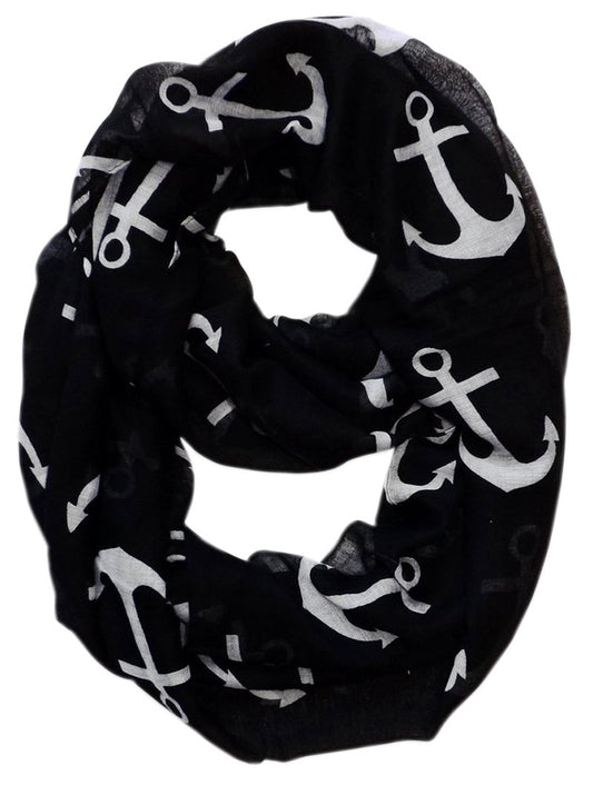 Wholesale Bulk Lot: All Season Black Anchor Print Infinity Loop Scarf Reseller Pack