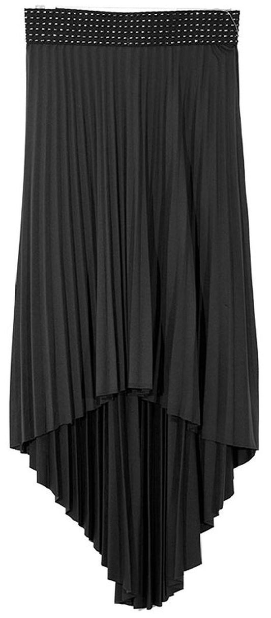 Wholesale Bulk Lot: Hi Lo Pleated Skirt Ribbon Stitch Elastic Waist Black Size S
