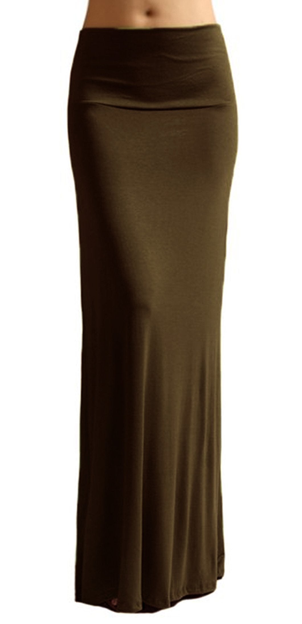 Wholesale Bulk Lot: Fold Over Waist Banded Maxi Skirt Dark Olive