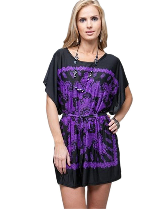 Wholesale Bulk Lot: Sexy Purple Crown Print Black Kimono Dress (Small)