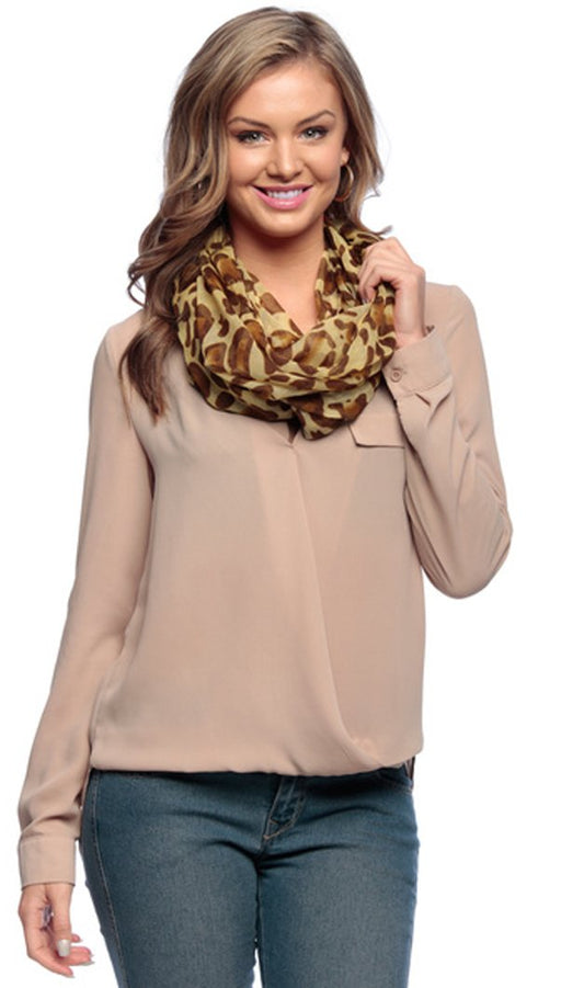 Wholesale Bulk Lot: Women's Retro Two Tone Animal Print Infinity Loop Scarf Rust Reseller Pack