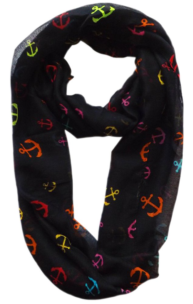Wholesale Bulk Lot: Rainbow Anchor Print Black Infinity Loop Scarves for Resellers