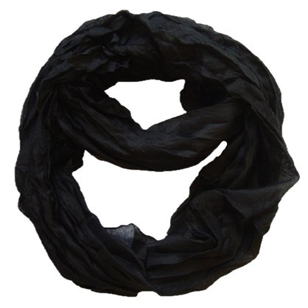 Wholesale Bulk Lot: Solid Black Neon Light Crinkled Infinity Loop Scarf Reseller Pack