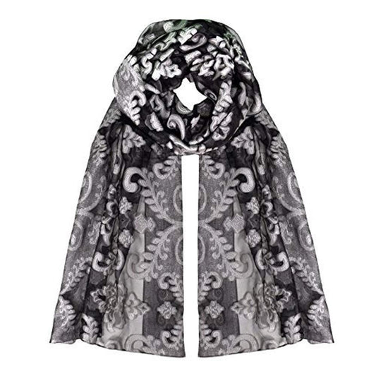 Wholesale Bulk Lot Floral Embroidered Burnout Lightweight Summer Scarf Black White for Resellers