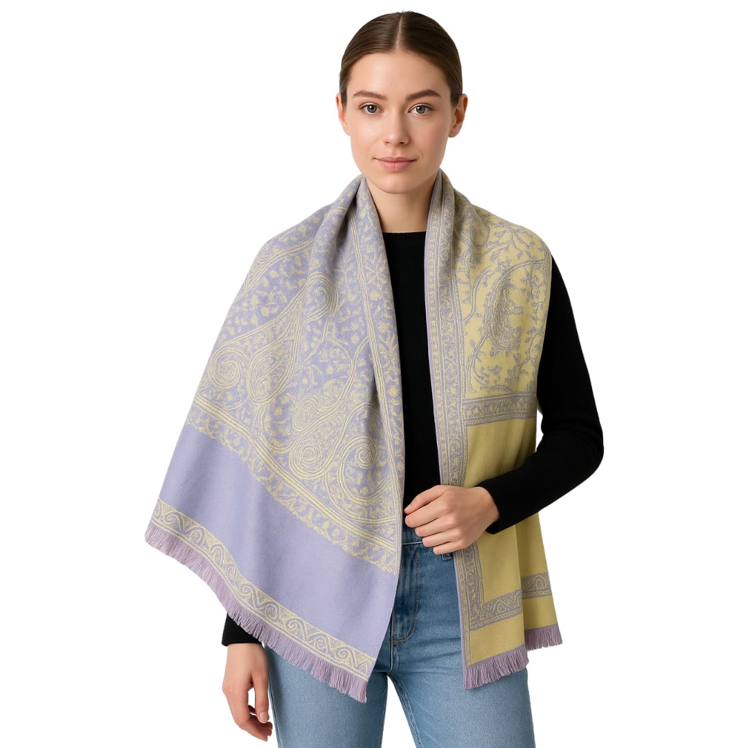 Wholesale Bulk Lot Reversible Paisley Pashmina Shawl Thick 4 Ply Purple Scarf for Resellers