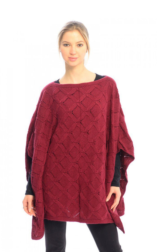 Wholesale Bulk Lot: Diamond Weave Crochet Knit Batwing Shawl Wrap Poncho Wine