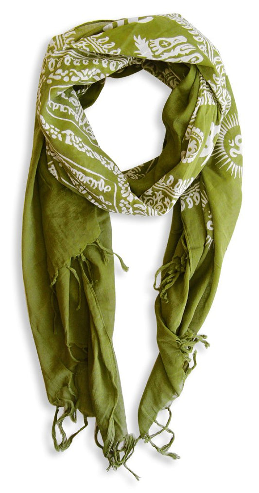 Wholesale Bulk Lot: Peace and Love Mantra Om Print Yoga Prayer Scarf Green White Reseller Pack