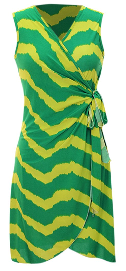 Wholesale Bulk Lot: Zig Zag Chevron Green Tie Side Wrap Dress Large