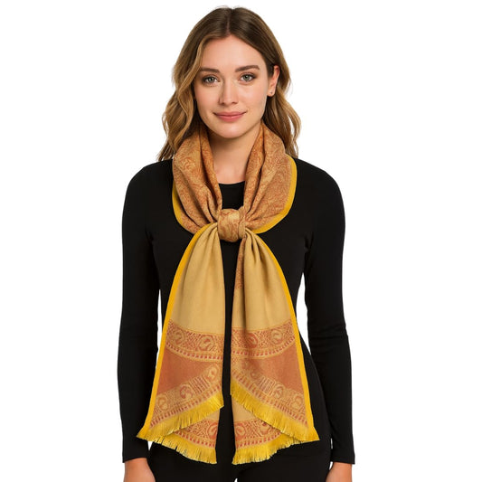 Wholesale Bulk Lot Reversible Paisley Pashmina Shawl Thick 4 Ply Orange Blanket Scarf for Resellers