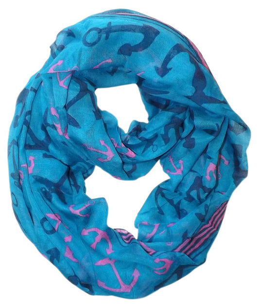 Wholesale Bulk Lot: Teal Nautical Anchor Print All Season Infinity Loop Scarf Reseller Pack