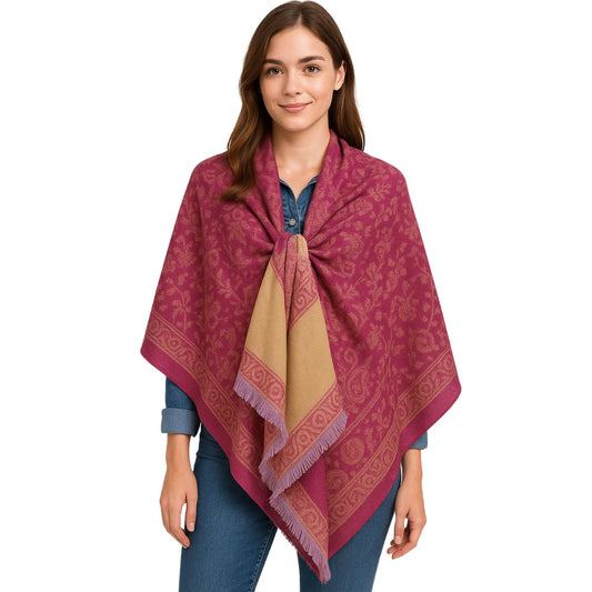 Wholesale Bulk Lot Reversible Paisley Pashmina Scarf Thick 4 Ply Taupe Purple Shawl for Resellers