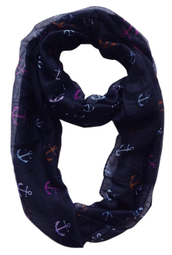 Wholesale Bulk Lot: Navy Rainbow Anchor Print All Season Infinity Loop Scarf Reseller Pack