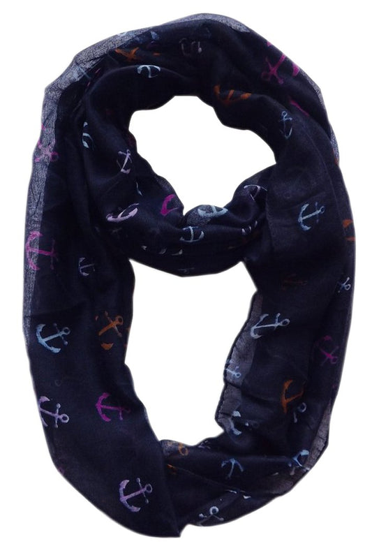 Wholesale Bulk Lot: Navy Rainbow Anchor Print All Season Infinity Loop Scarf Reseller Pack