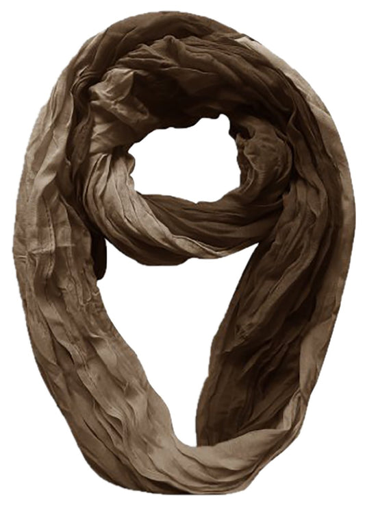 Wholesale Bulk Lot: Lightweight Crinkled Infinity Loop Scarf Ombre Chocolate Brown Reseller Pack