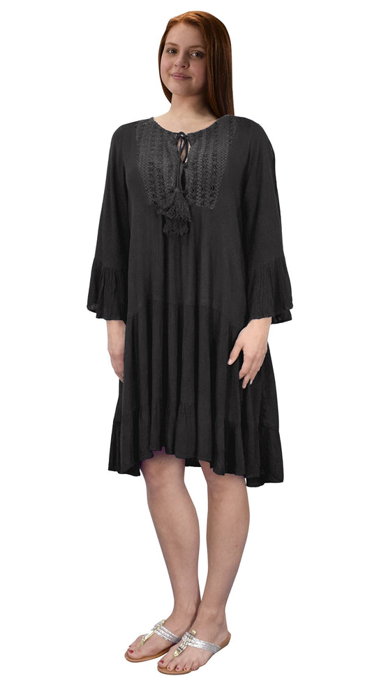 Wholesale Bulk Lot: Women's Crochet Lace Floral Flutter Sleeve Dress Black XL