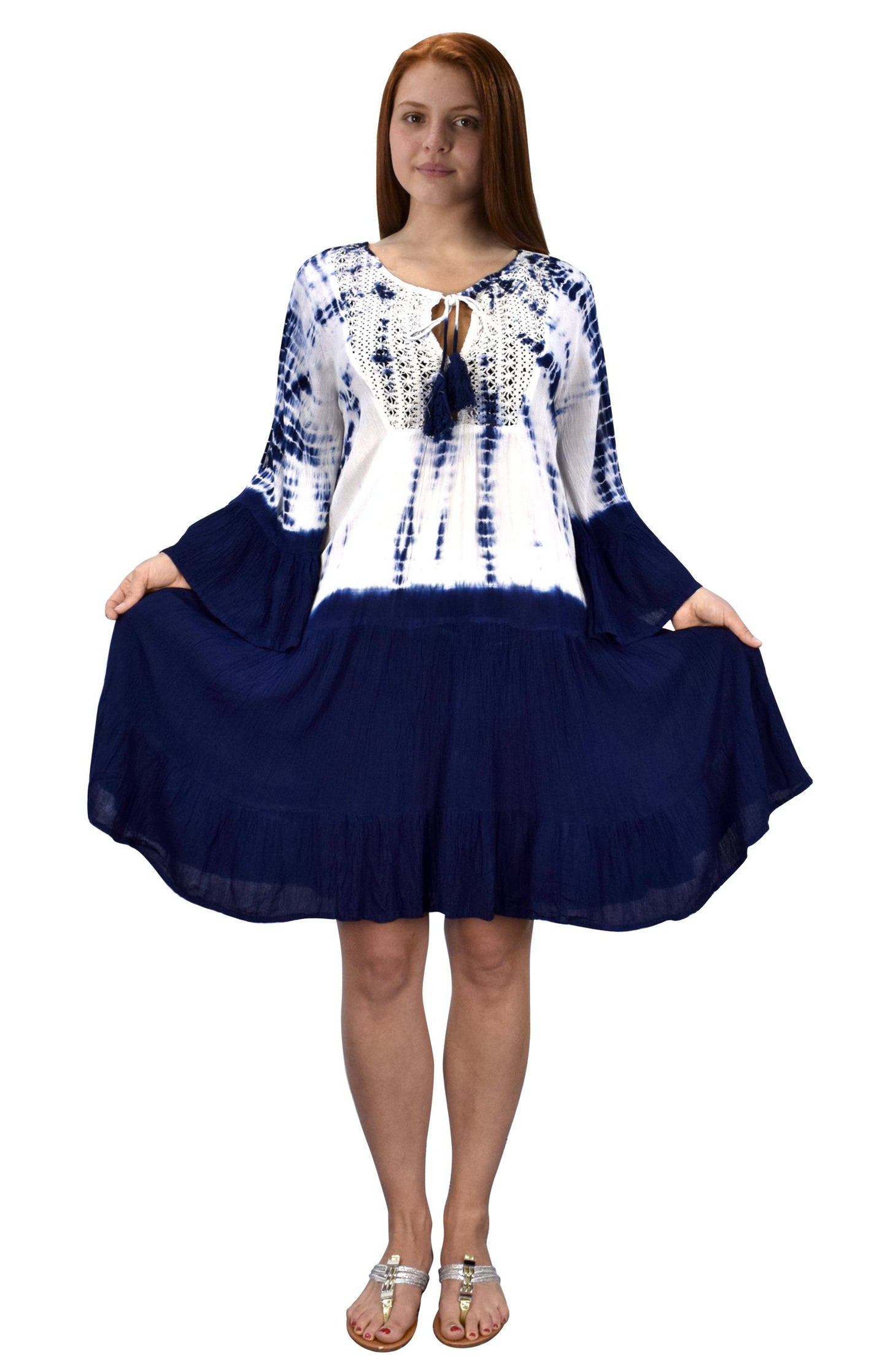Wholesale Lot: Womens Crochet Lace Floral Flutter Sleeve Navy Cover Up Dress Small