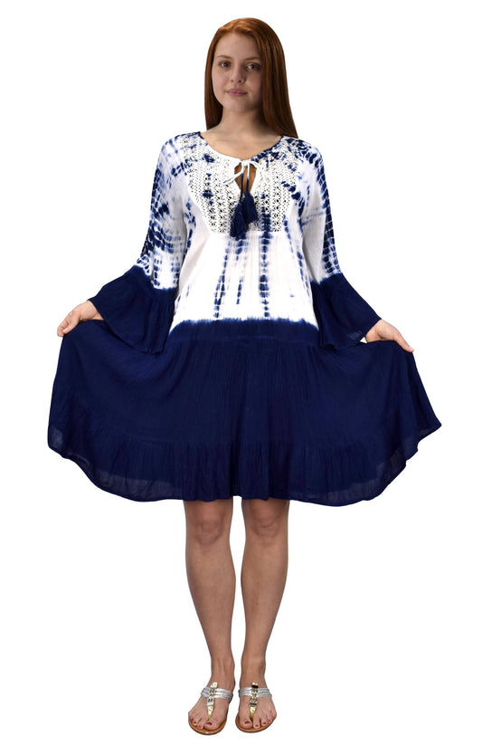 Wholesale Lot: Womens Crochet Lace Floral Flutter Sleeve Navy Cover Up Dress Small