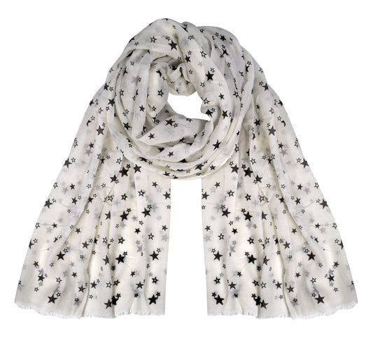 Wholesale Bulk Lot: Starry Print Lightweight Summer Scarf Shawl for Resellers White Black