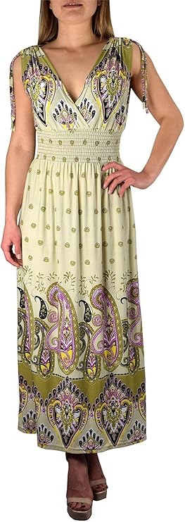 Wholesale Bulk Lot: Tropical Polka Dot Sleeveless Summer Maxi Dress Beige Green M