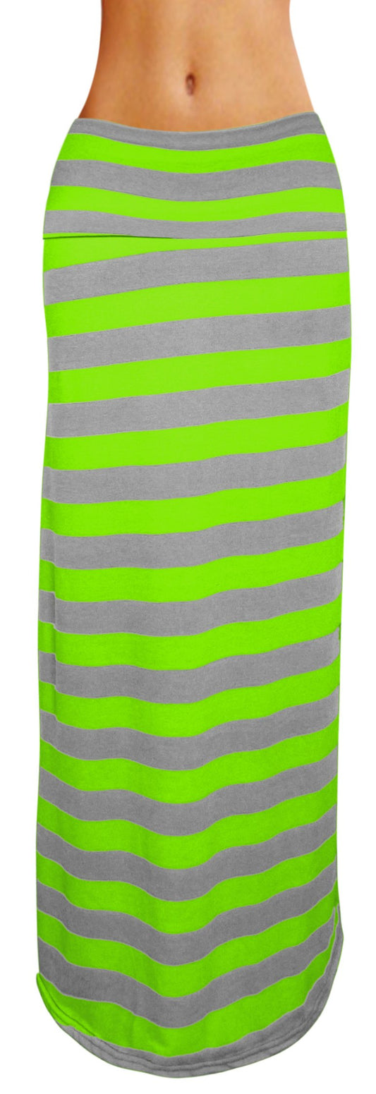 Wholesale Bulk Lot: Striped Lime and Grey Banded Maxi Skirt Medium