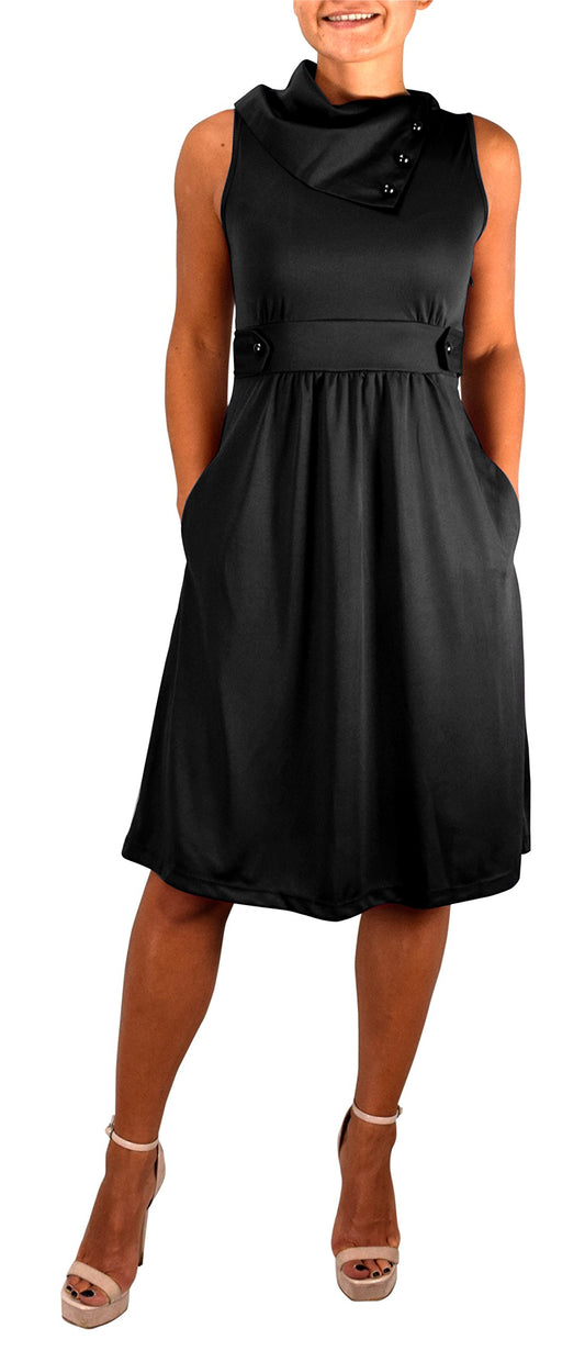 Wholesale Bulk Lot: Womens Sleeveless Fold Over Collar A-Line Dress Black Small