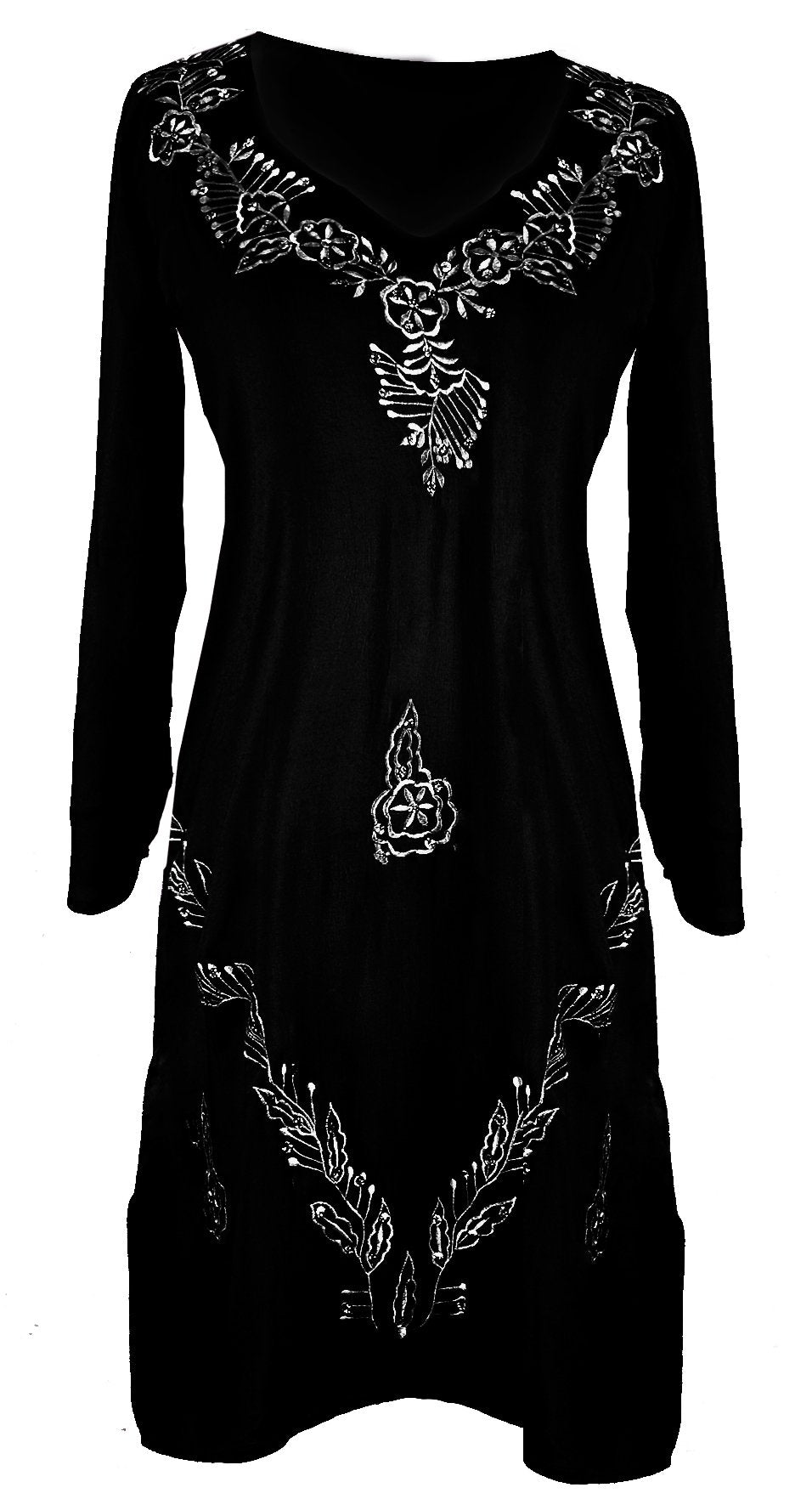 Wholesale Bulk Lot: Women's Sequin Embroidered V Neck Tunic Dress Black Medium