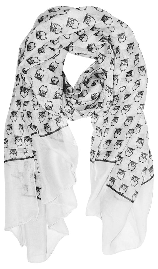 Wholesale Bulk Lot: Lightweight White Animal Owl Print Soft Scarf Shawl for Resellers
