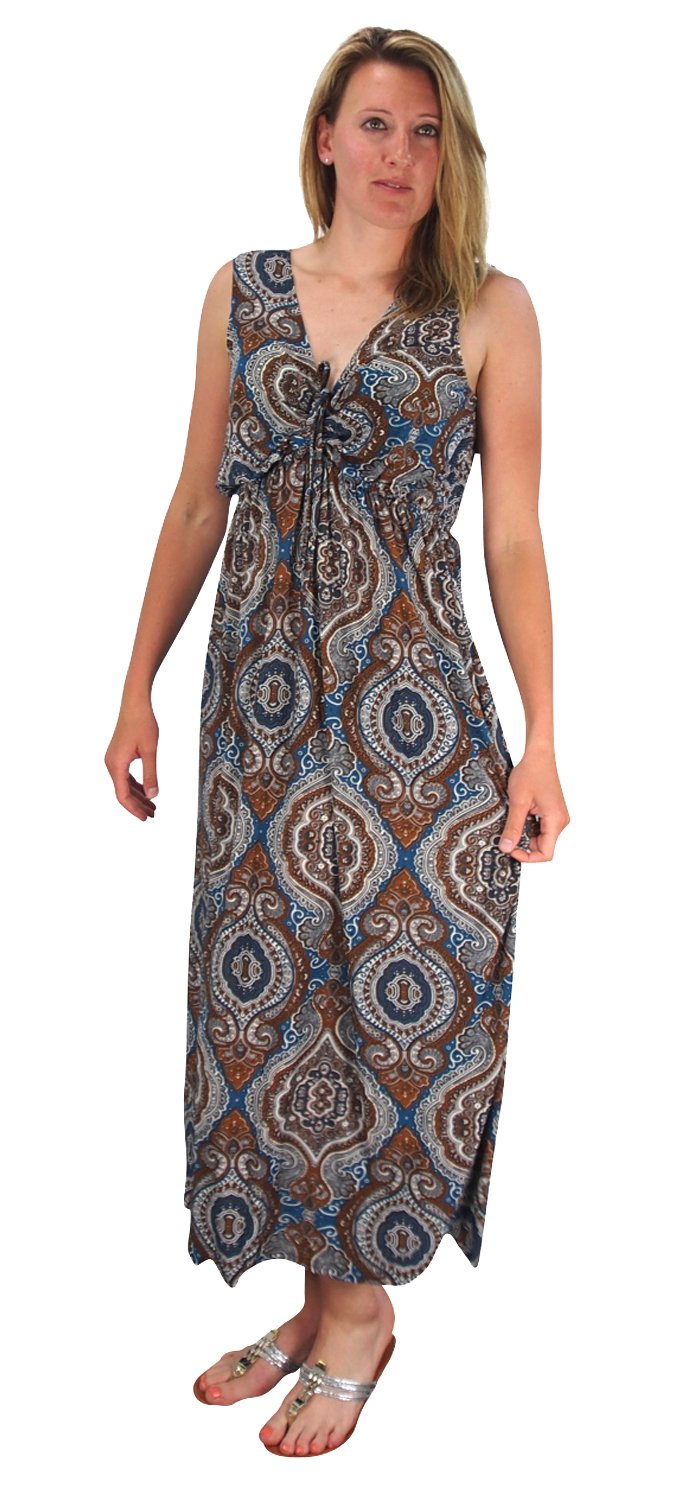 Wholesale Bulk Lot: Women's Sleeveless Exotic Floral Plus Size Maxi Dress Bronze 1X