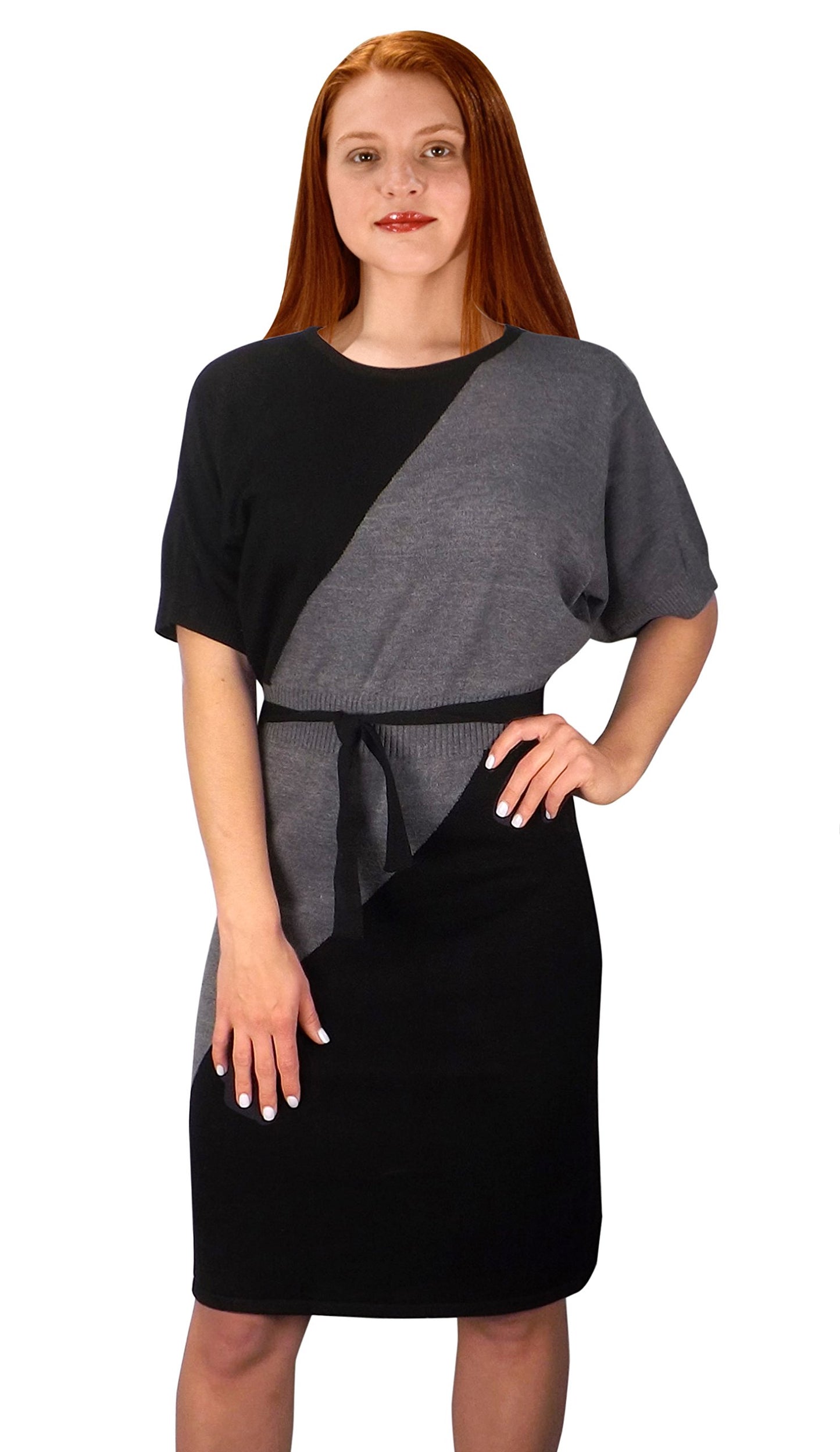 Wholesale Bulk Lot: Color Block Sweater Dress with Belt Grey Small