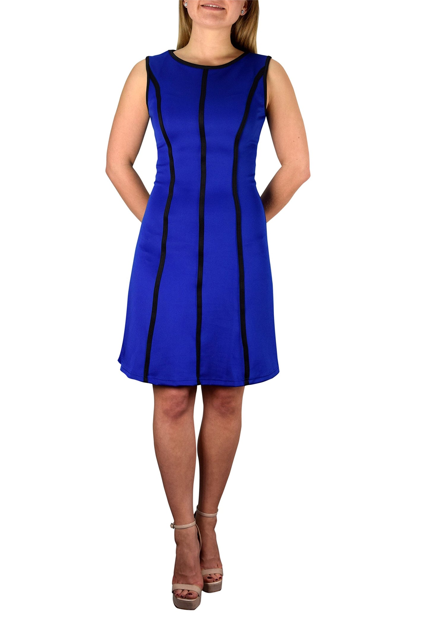 Wholesale Bulk Lot: Triple Striped Sleeveless Skater Mini Dress Royal Blue Size S
