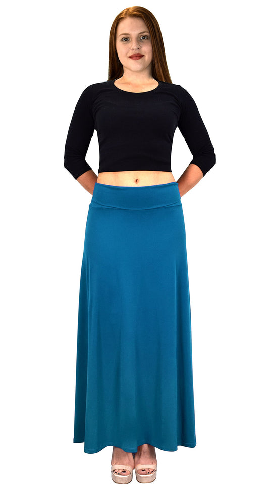 Wholesale Bulk Lot: Women's Printed Jersey Fold Over Maxi Skirt XL Solid Teal