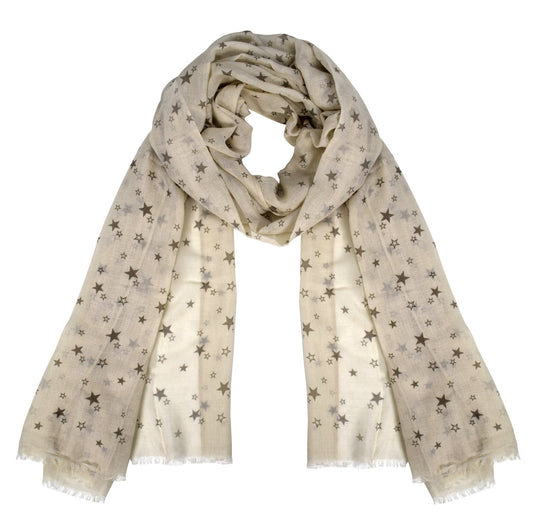 Wholesale Bulk Lot: Lightweight Starry Print Fashion Scarf Shawl Beige Caramel Reseller Pack