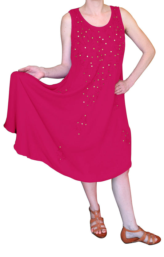 Wholesale Bulk Lot: Embroidered Gem Bathing Suit Cover Up A Line Tunic Dress One Size Fuchsia Solid