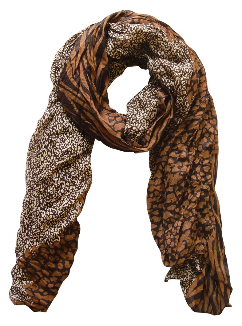 Wholesale Bulk Lot: Retro Zebra Leopard Animal Print Crinkle Scarf Wrap Brown Tan Reseller Pack