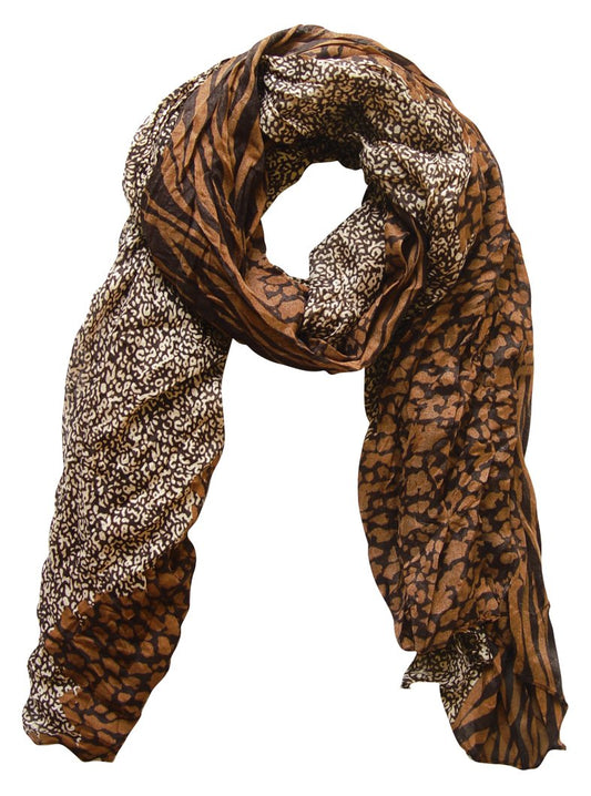 Wholesale Bulk Lot: Retro Zebra Leopard Animal Print Crinkle Scarf Wrap Brown Tan Reseller Pack
