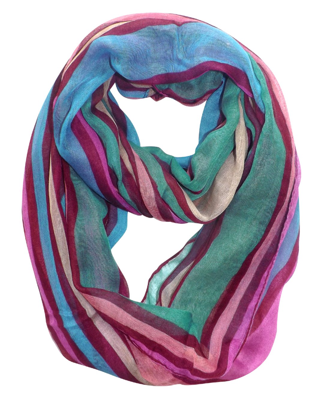 Wholesale Bulk Lot: Striped Print Light Fashion Infinity Loop Scarf Maroon Reseller Pack