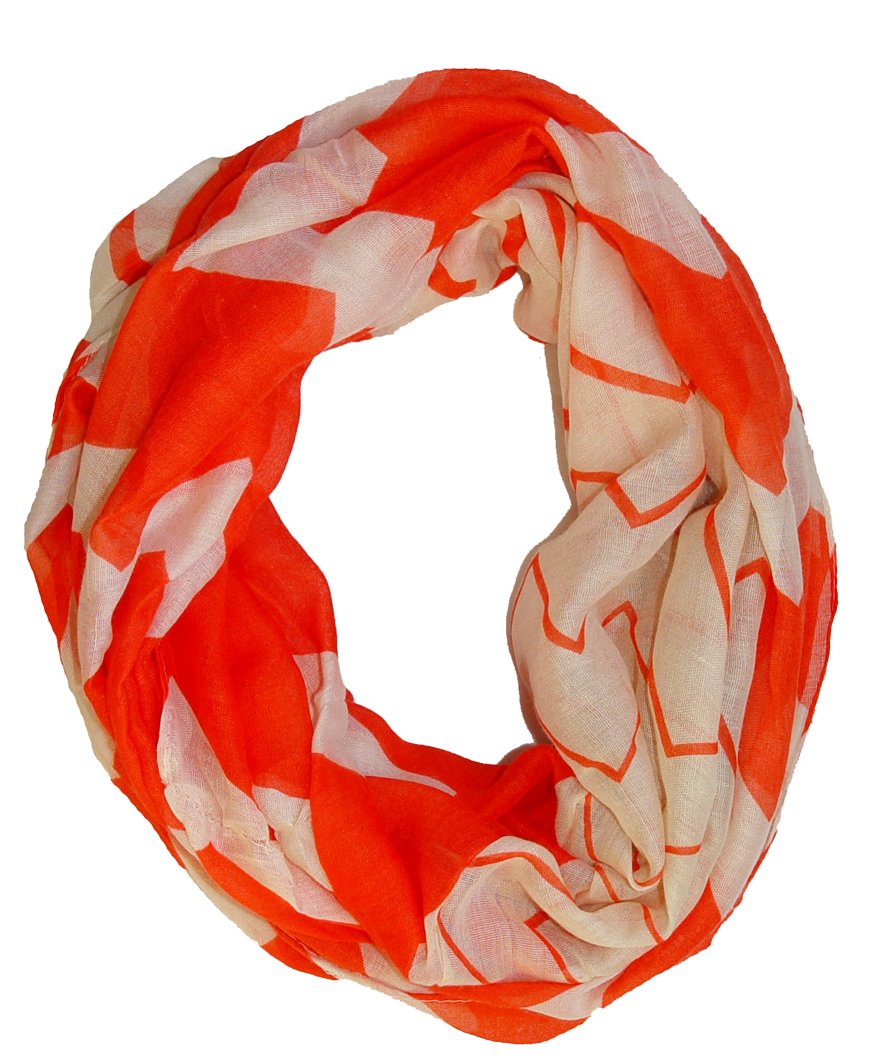 Wholesale Bulk Lot: Stylish Two-toned Wide Chevron Infinity Loop Scarf Coral White Wine Reseller Pack